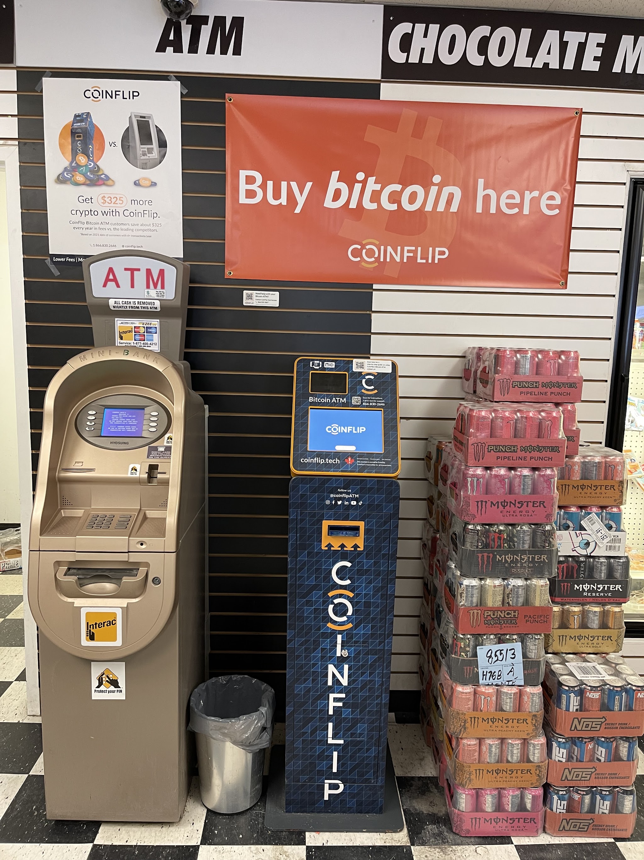 ATM machine and Bitcoin ATM inside Laundry Mack's